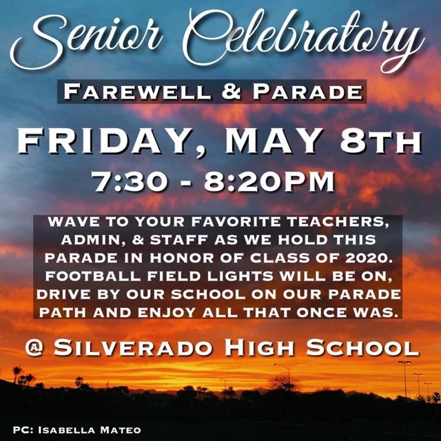 Come to our Senior parade, social distancing style, on May 8th.