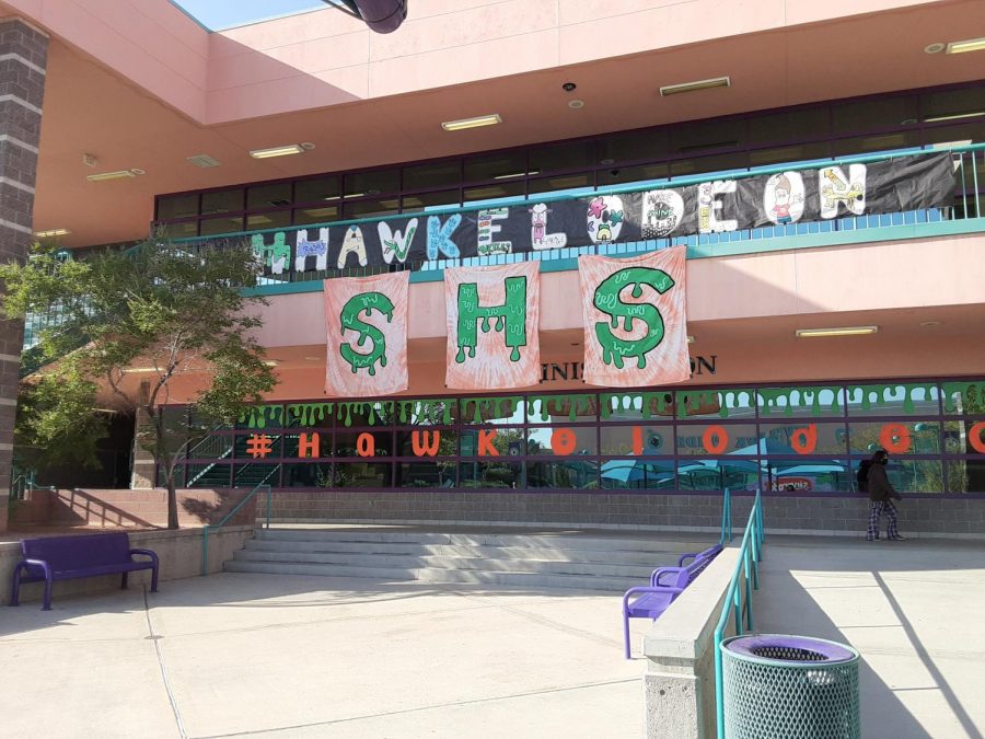 Student Council decorates quad with a Hawkelodeon theme for Homecoming Week Sept. 27-Oct. 1.