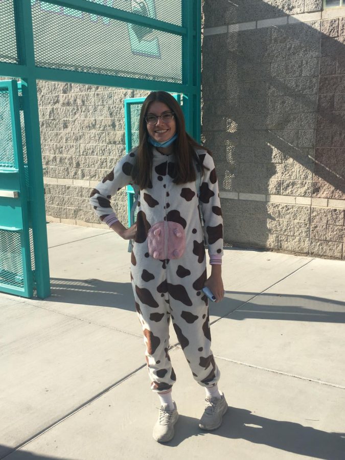 Valerie Braun, Junior in cow pajamas.
