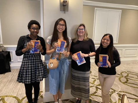 Fatimah Williamson (10), Lynn Chien (12), Mrs. Regina Roybal and Kristyann Esteron (12) attend Black Mountain Institute  and Literary Society Luncheon with author C Pam Zhang.