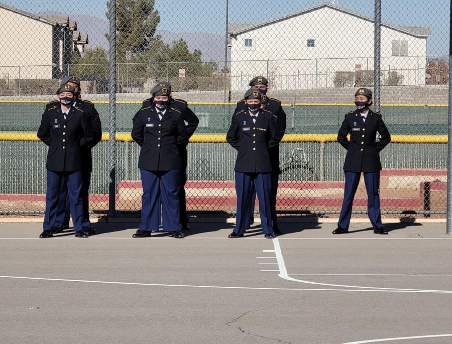 The Unarmed Drill Team poses at their competition at Las Vegas High School on Dec. 4.  