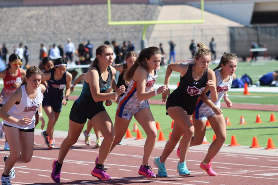 Junior Leara Alcala starts the 1600-meter race during the Skyhawk Invitation on April 15.
