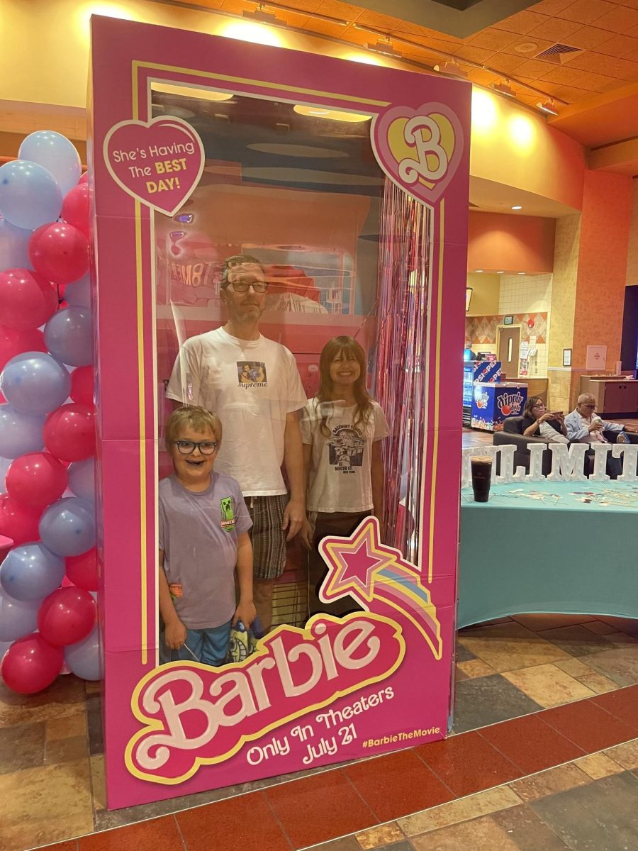 The King family poses inside a Barbie prop at the Red Rock on July 19.