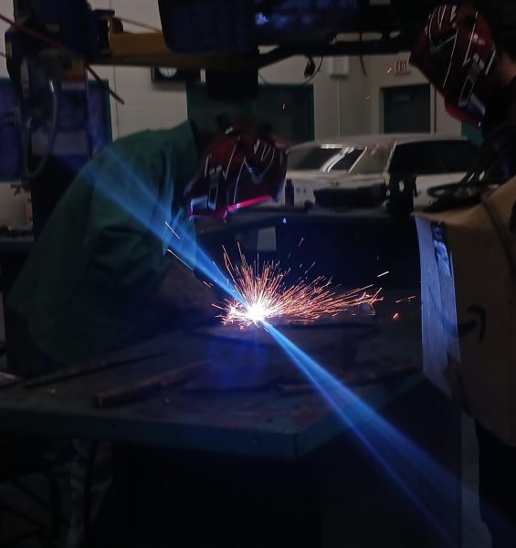 Sophomore Gavin Lilywhite practices welding during Mr. Whittington's Industrial Maintenance course last month.