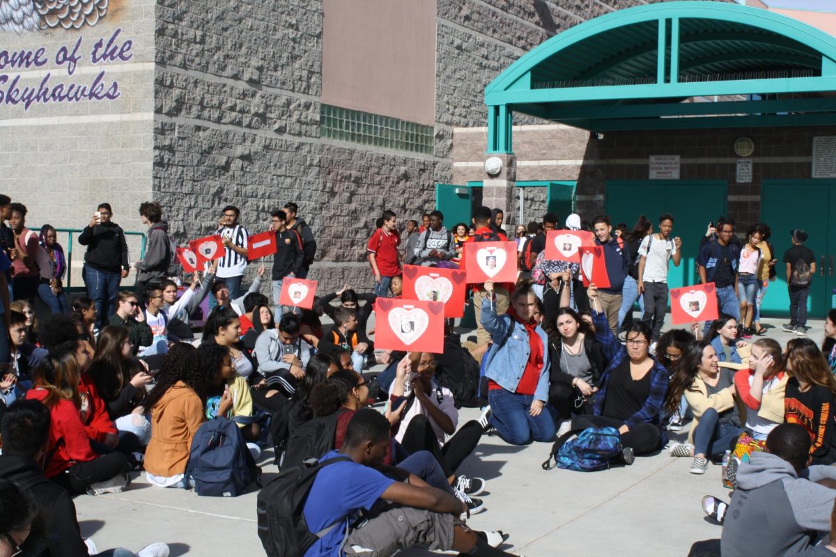 In this photo from the Silverado Star archives, Silverado students walk out of class in order to protest school shootings. This protest occurred one month after the Valentine's Day shooting in 2018 in Parkland, FL at Marjory Stoneman Douglas High School. The protest was in support of the March for Our Lives activists. 
